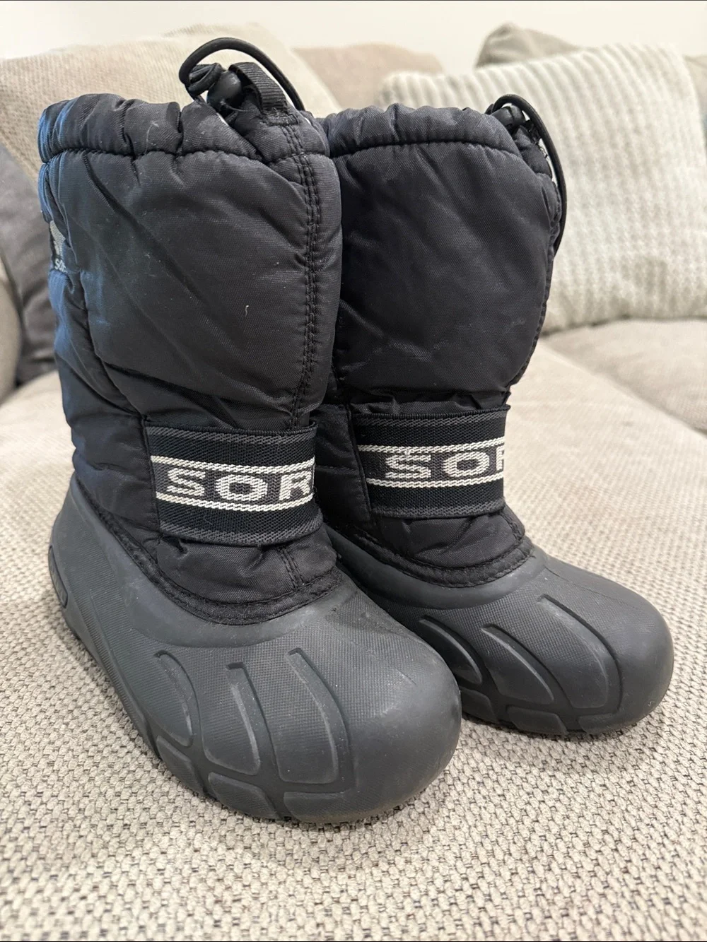 Sorel Black Kids Snow Boots with Drawcord